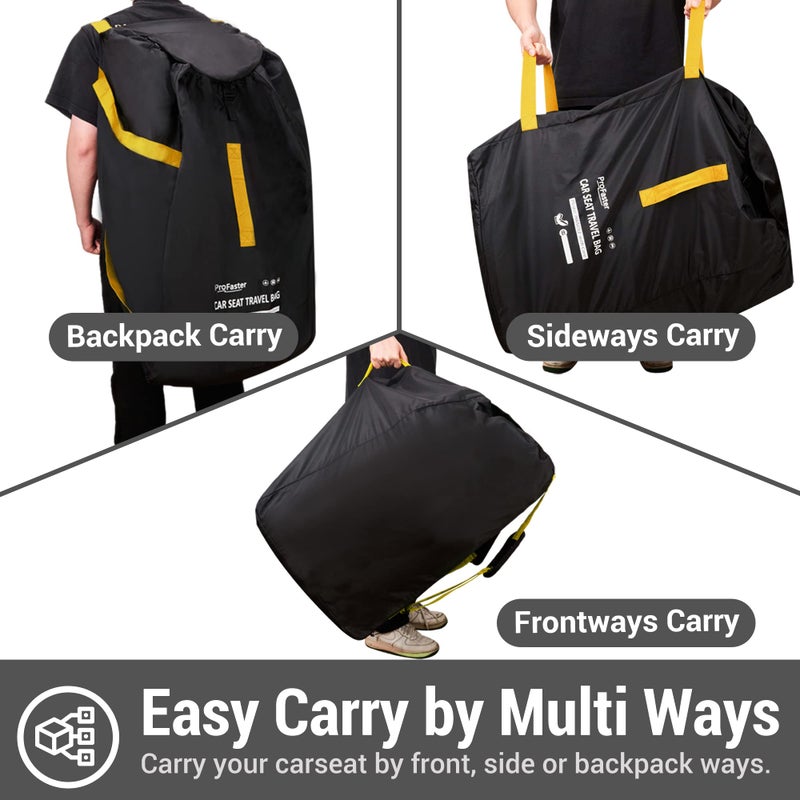 ProFaster Car Seat Travel Bag Backpack for Air Travel - Karfast Universal Infant Carseat Gate Check Bag Cover for Airplane, Foldable with Pouch, Yellow - Image 4